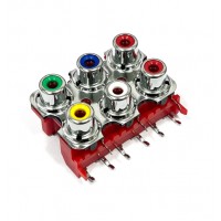 Jack RCA - 6 saidas (2x VM, VD, AZ, BCO, AM) - Corpo Vermelho